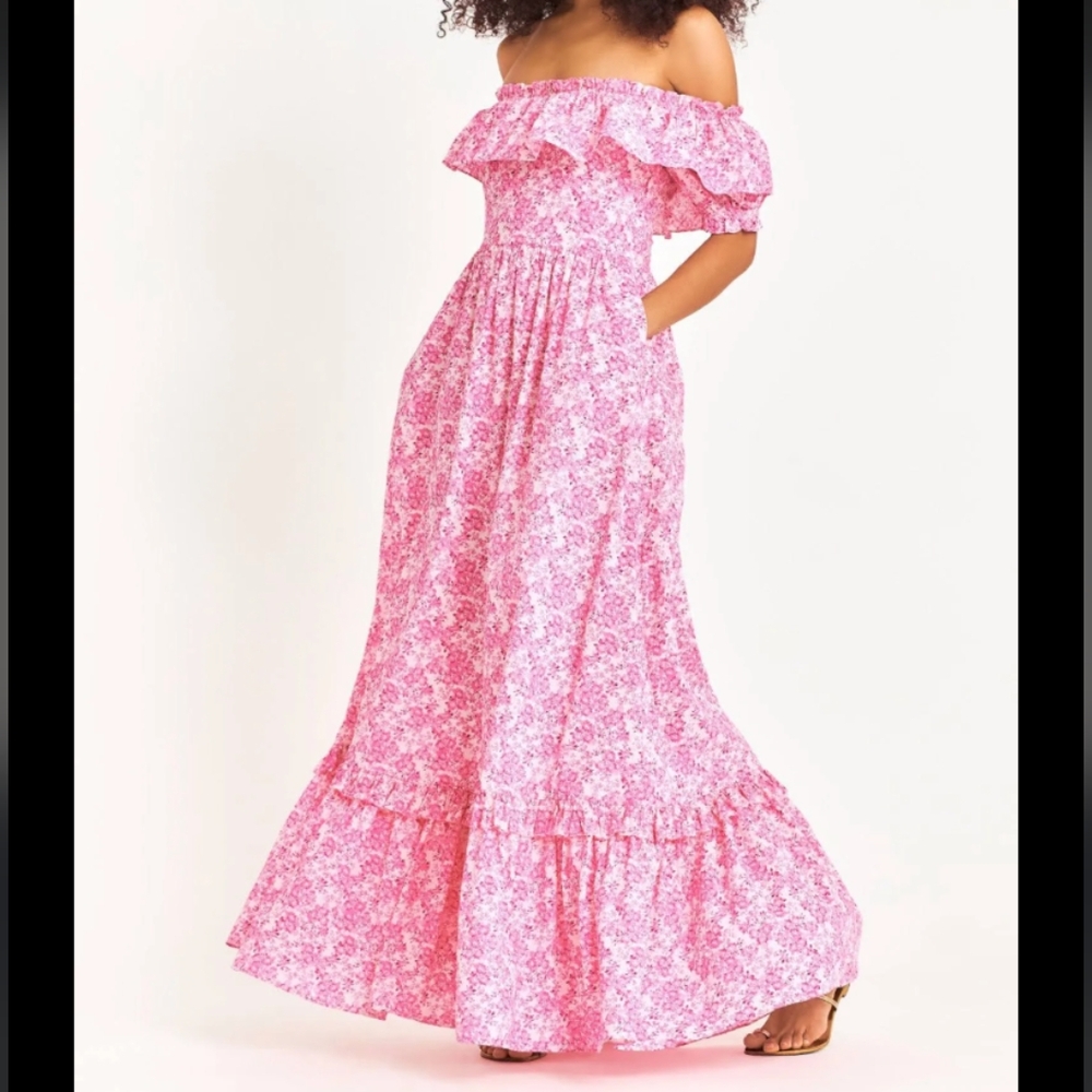 Loveshackfancy Tara maxi dress in pink berry fields